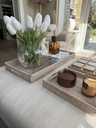 Whitewashed French Rattan Tray L