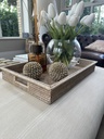 Large whitewashed rattan tray with handles