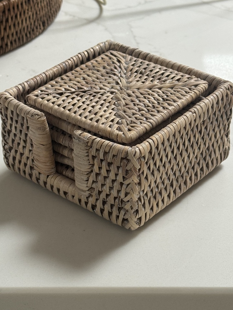 Whitewashed Rattan Square Coasters - Set of 6
