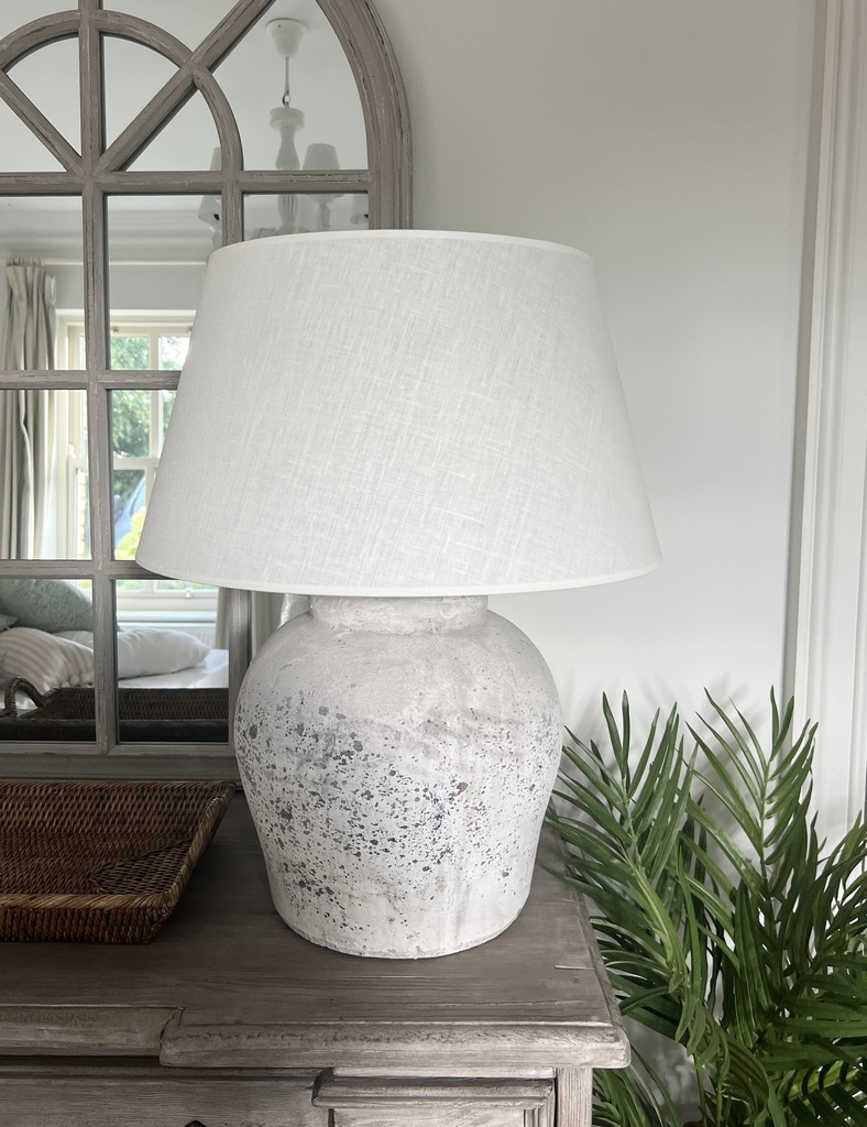 Etna Grey Stone Lamp with White Linen Shade
