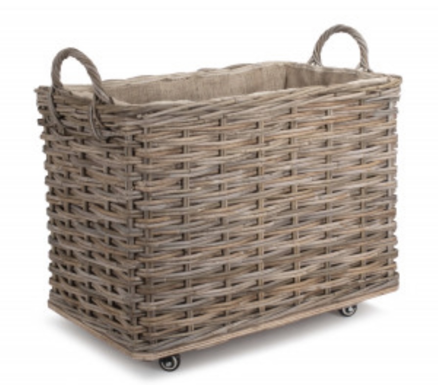 Wheeled Rattan Cordura Lined Log Basket