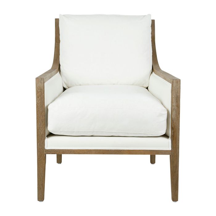 Oak and White Linen Club Chair