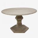Natural Wood Taupe Round Pedestal Table with Carved Base