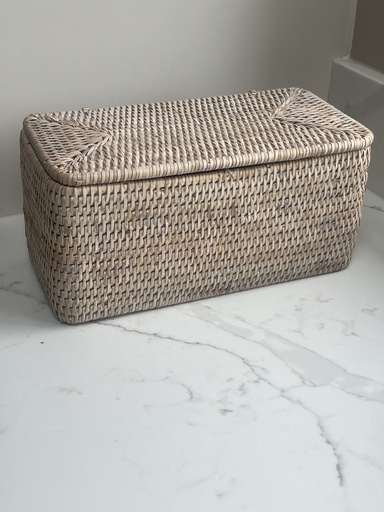 White washed Rattan Double Toilet Roll Holder - Basket