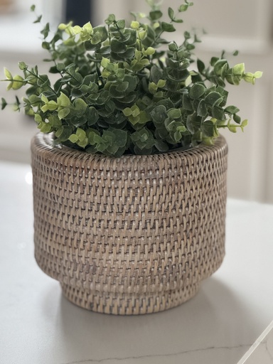 Whitewashed Rattan Vase / Planter