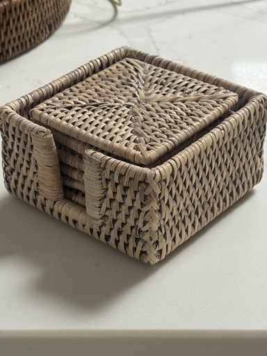 Whitewashed Rattan Square Coasters - Set of 6