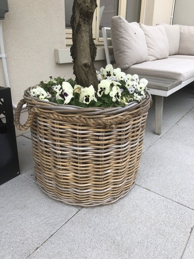 Large Rope Handled Kubu Rattan Basket Planter With Plastic Lining