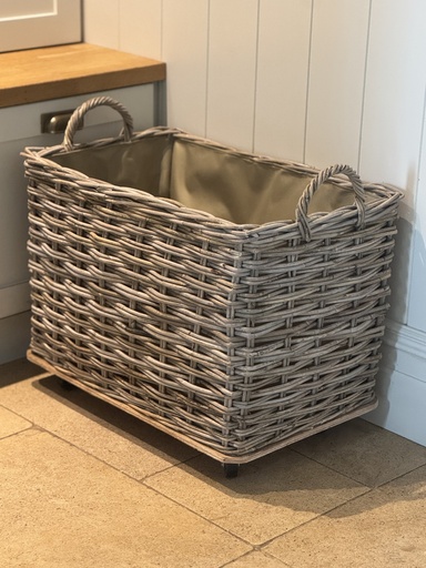 Wheeled Rattan Cordura Lined Log Basket