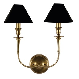 Gold Brass Double Arm Wall Lamp with Round Backplate - Shades included