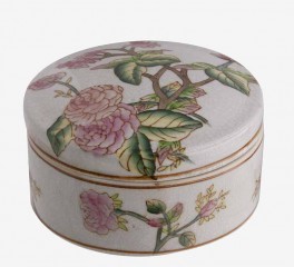 Large Round Porcelain Trinket Box - Camellia Flower
