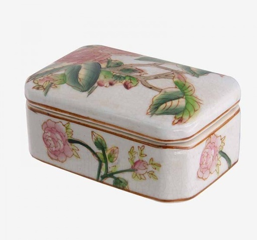 Rectangular Porcelain Trinket Box with Camellia Flowers