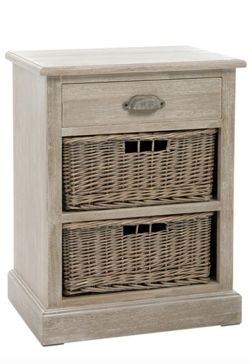 Wooden Side table, nightstand, with Storage baskets 